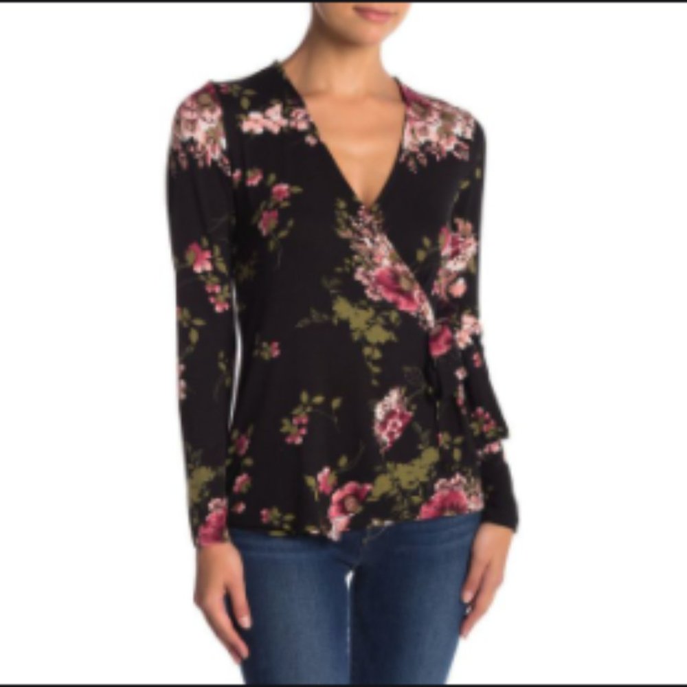 Bobeau Floral Wrap Top
